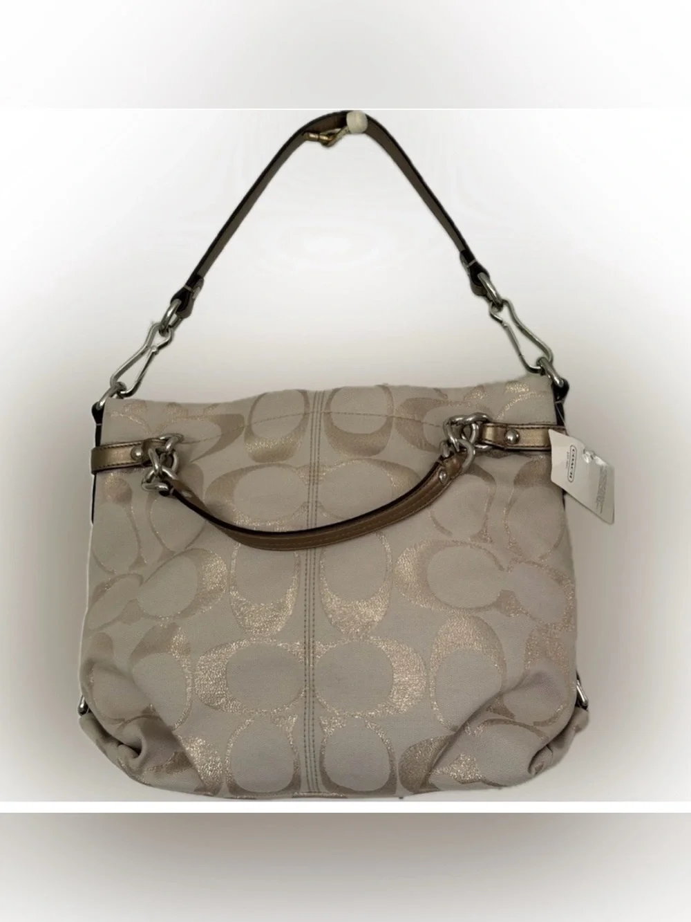Coach “Brooke” Signature Jacquard Metallic Hobo Bag in Champagne/Gold Trim! NWT
